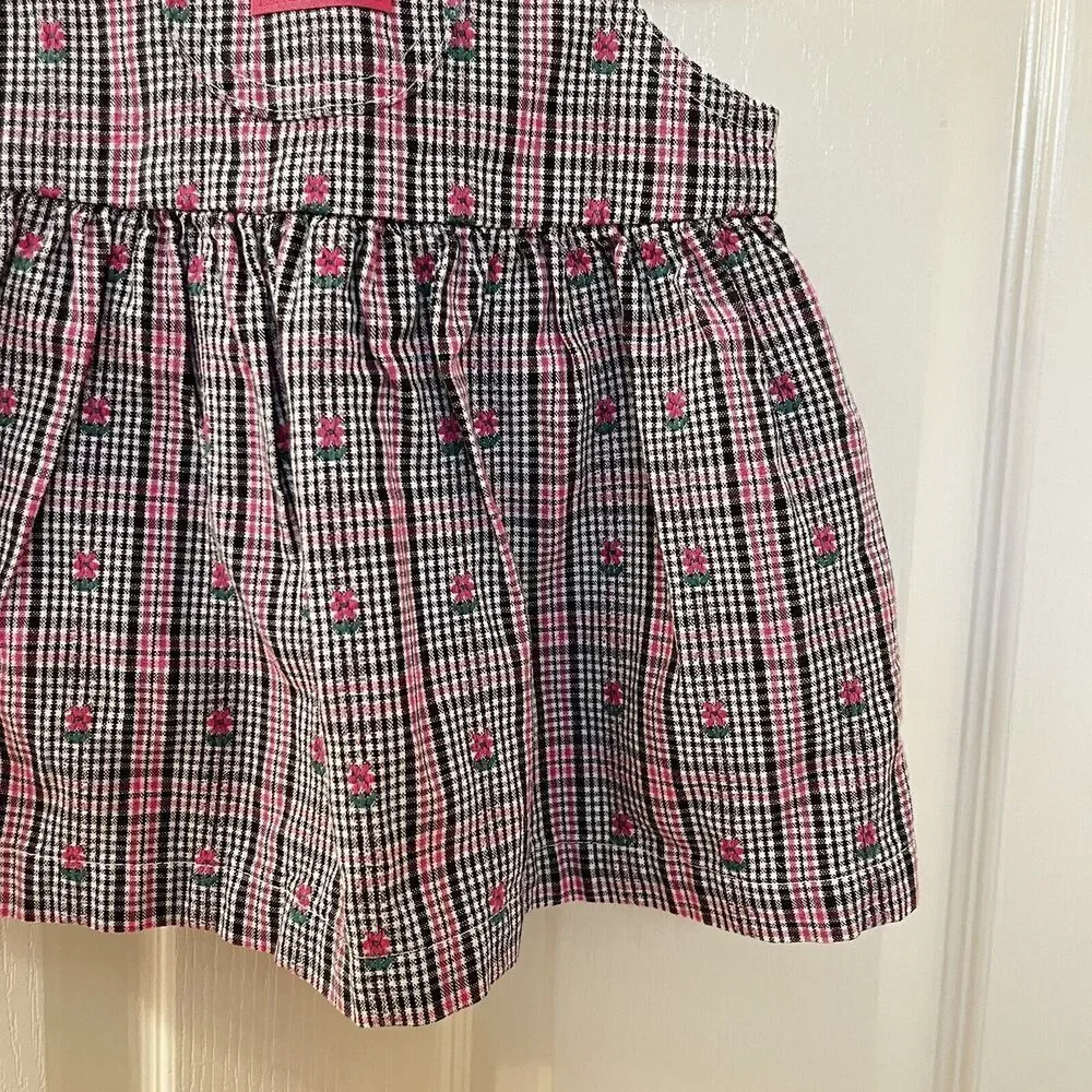 Vintage Oshkosh Baby B'gosh Floral Pink Black Plaid Dress USA Girls SZ 18 Months